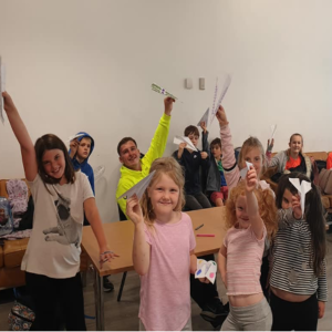 st peters holiday club children showing their artwork burnley leisure