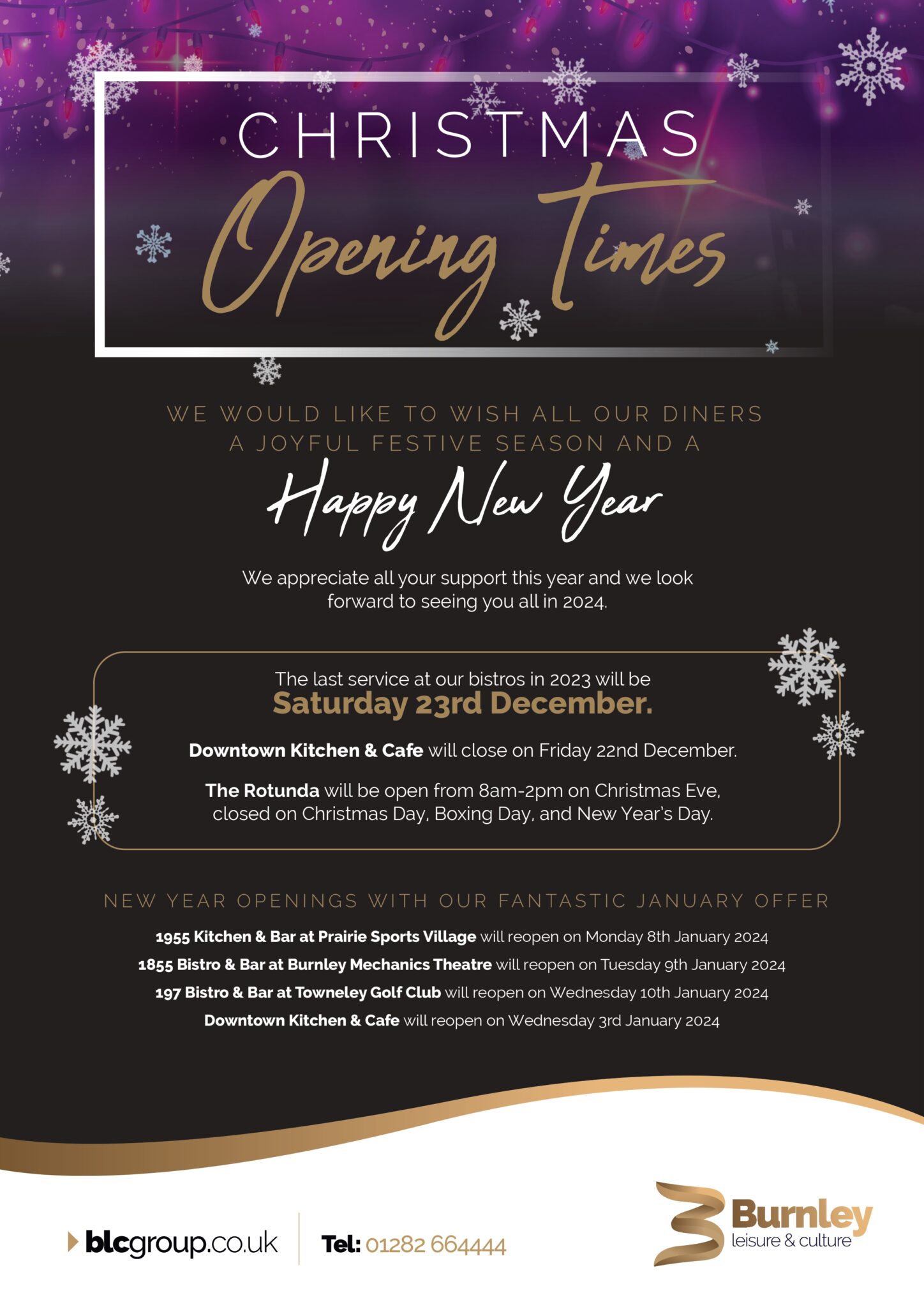 Christmas Opening Times 2023 Burnley Leisure & Culture