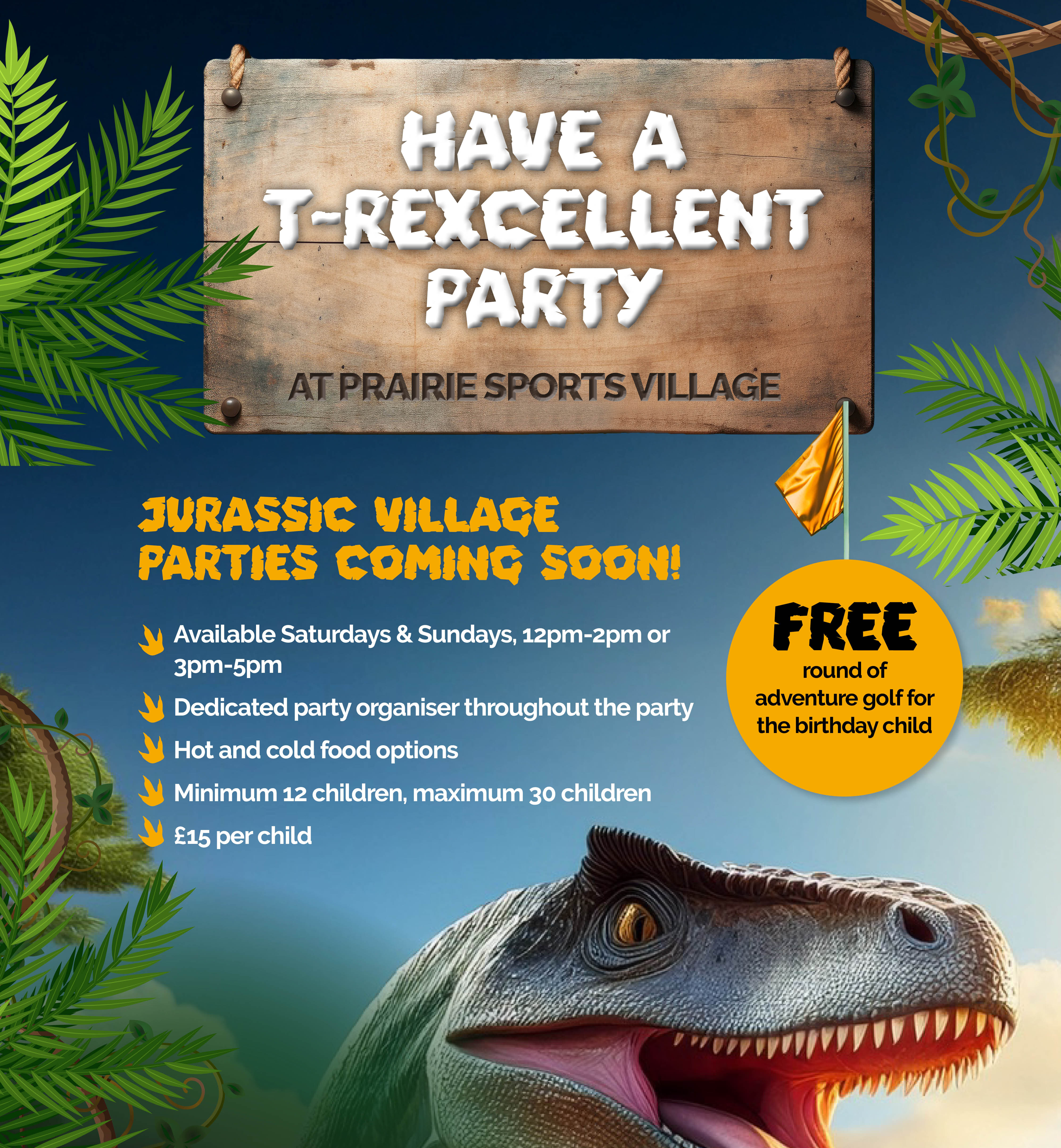 Jurassic Village adventure golf parties at Prairie Sports Village