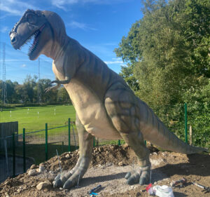 Giant T-Rex at Jurassic Village adventure golf in Burnley
