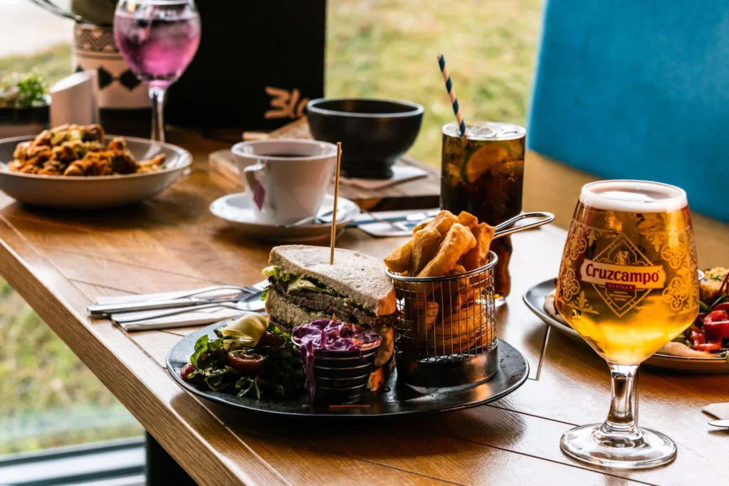 Delicious spread of food on a Bistro dining table 