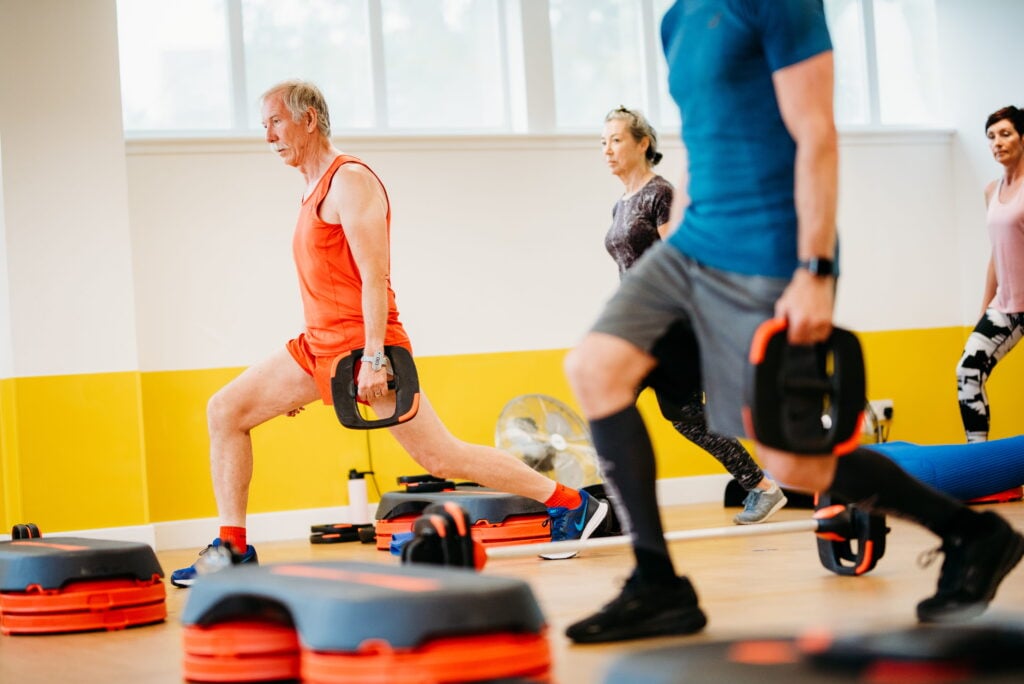 People doing a kettle-bell class