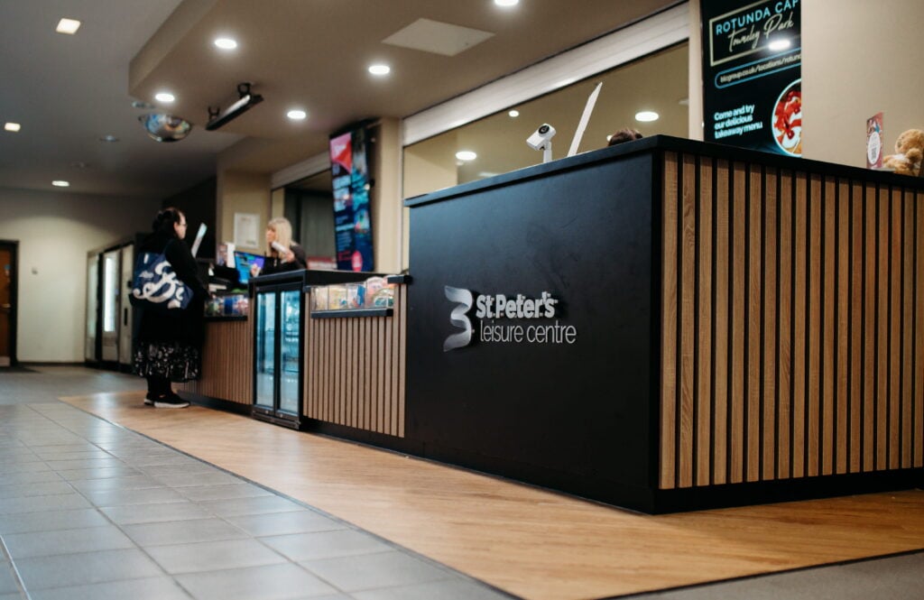 The reception desk at St Peter's Leisure Centre.