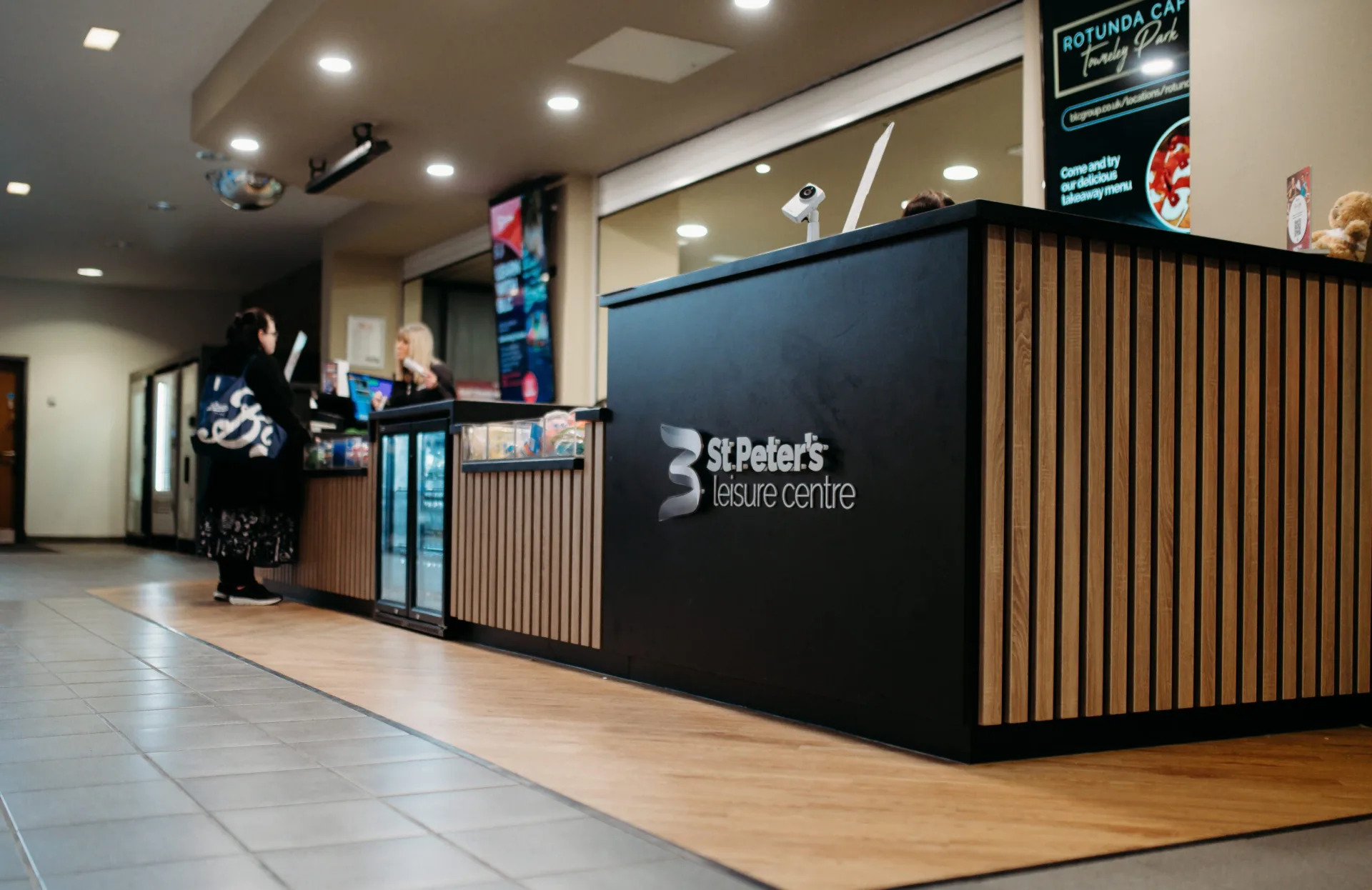 The reception desk at St Peter's Leisure Centre.