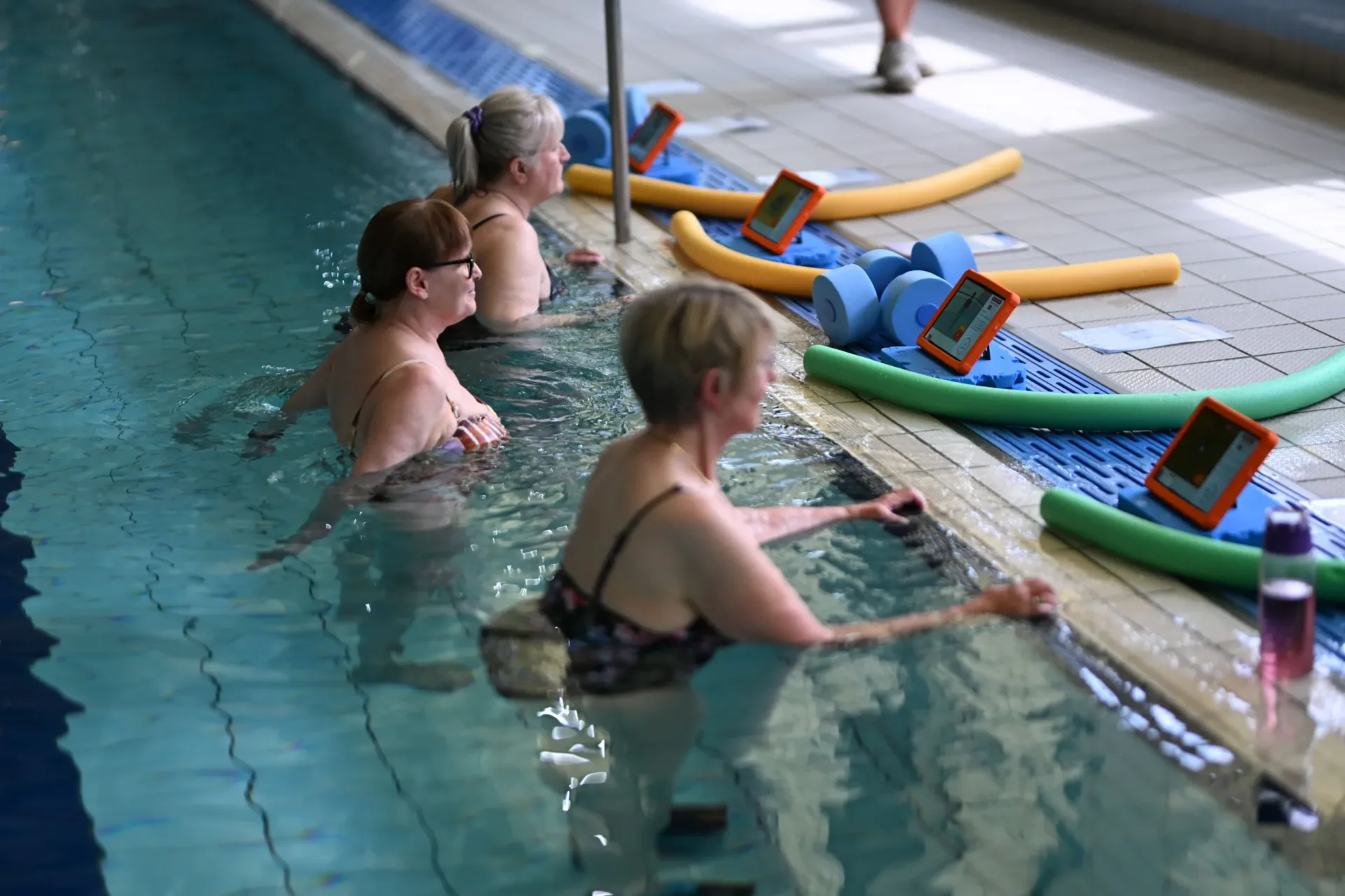 Group of woman at the edge of the pool